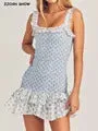 2024 Spliced Lace Embroidery Hollow Out Hole Flower Corset style Mini Dress Women Short Puff Sleeve Party Skater A-line Hem Robe
