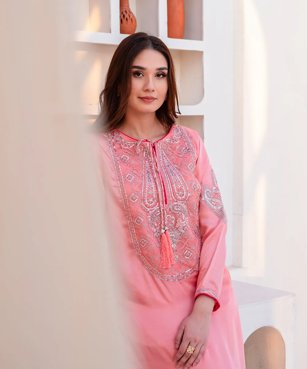 2PC -  Embroidered Silk Suit