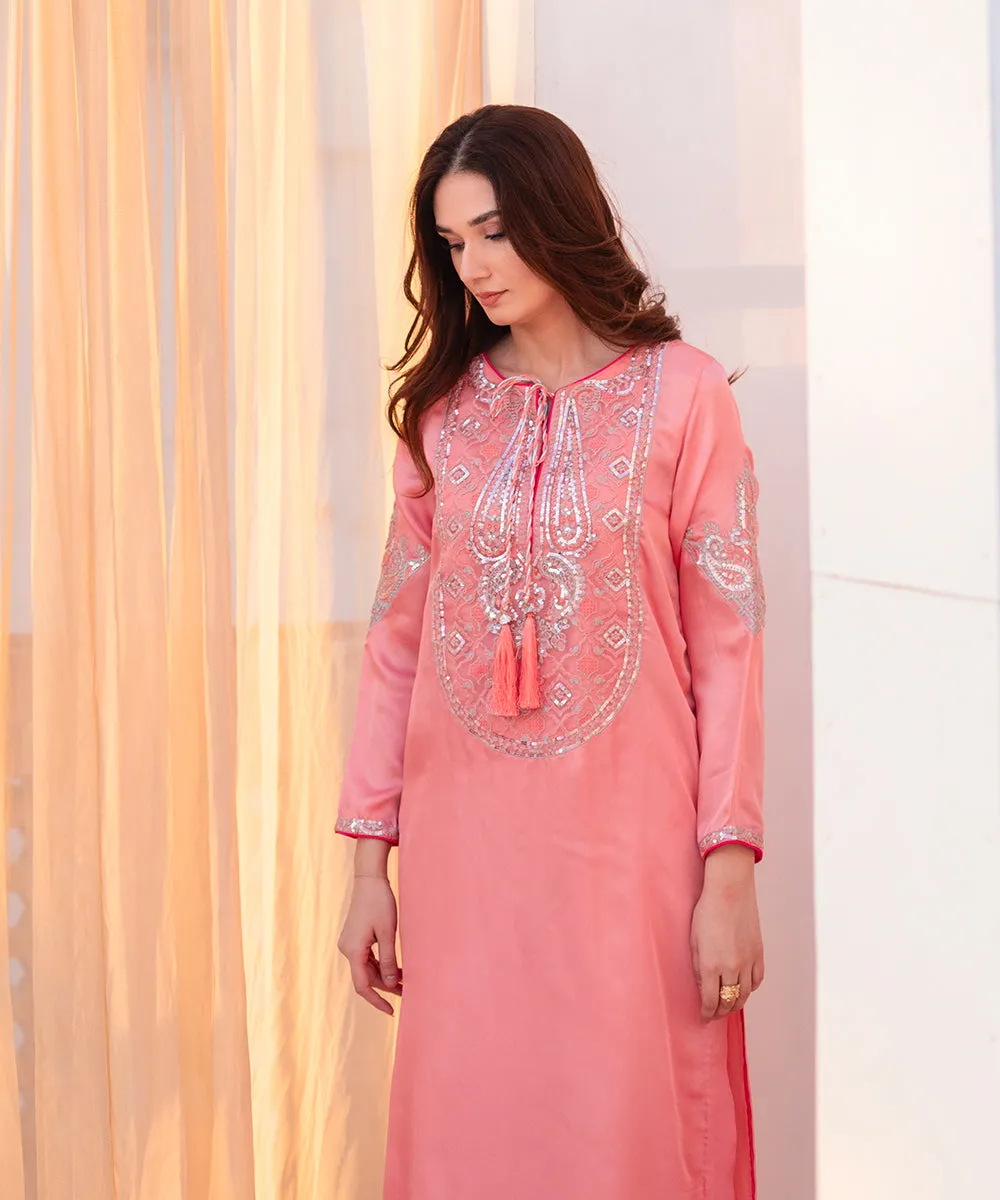2PC -  Embroidered Silk Suit