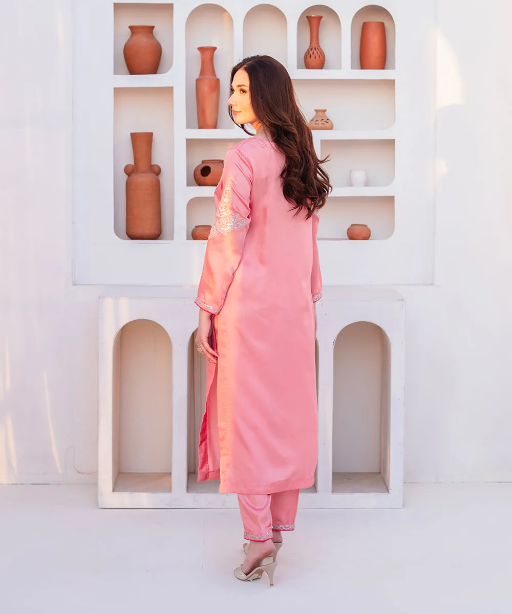 2PC -  Embroidered Silk Suit
