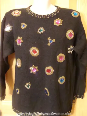 80s Cheesy Christmas Sweater with Massive Bling Gems