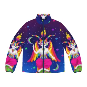 90s Neon Puffer Jacket with Baphomet Occult Design