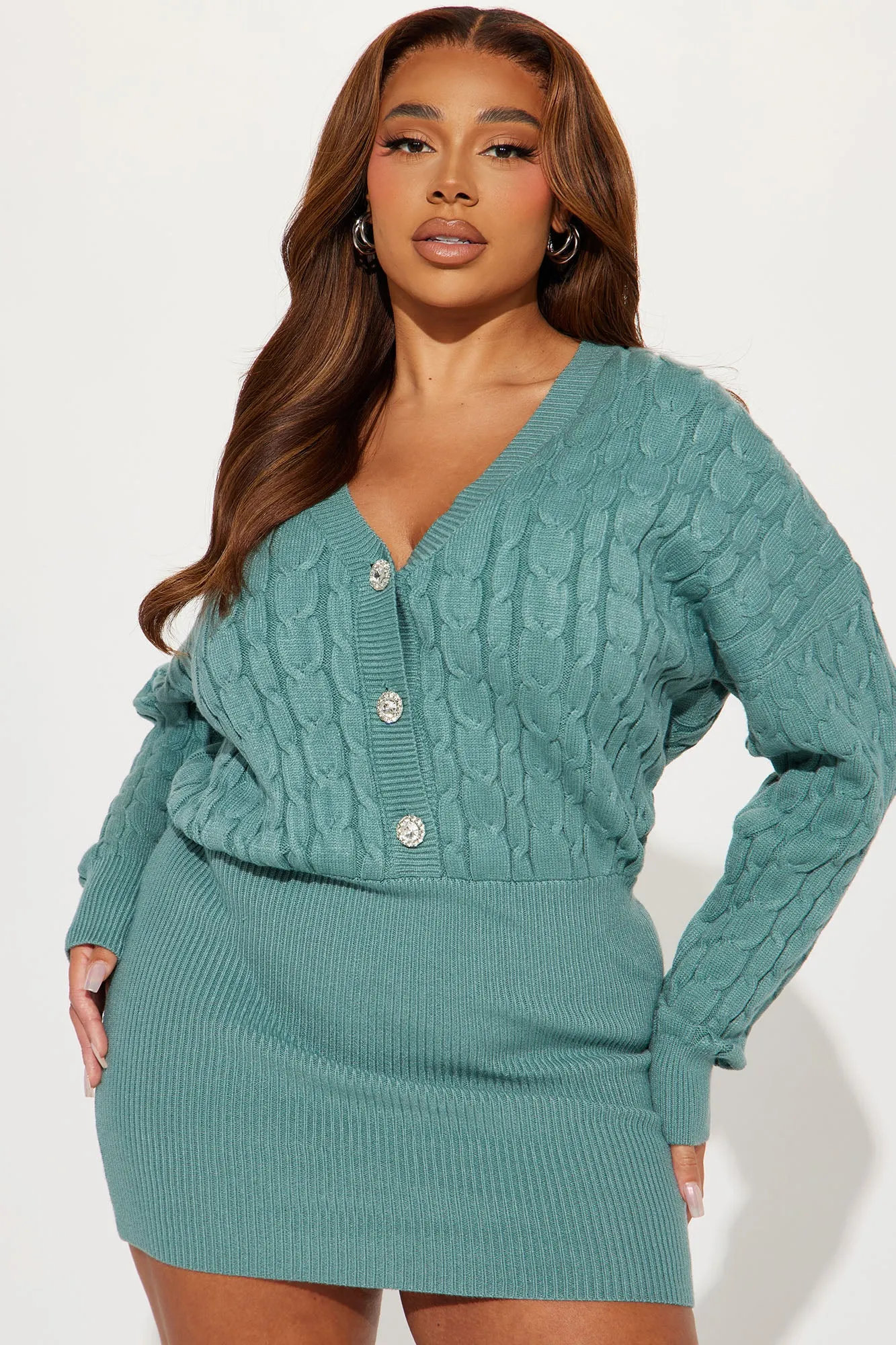 Abbey Sweater Mini Dress - Teal