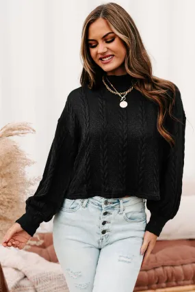 Autumn Affair Textured Mock Neck Top (Black)