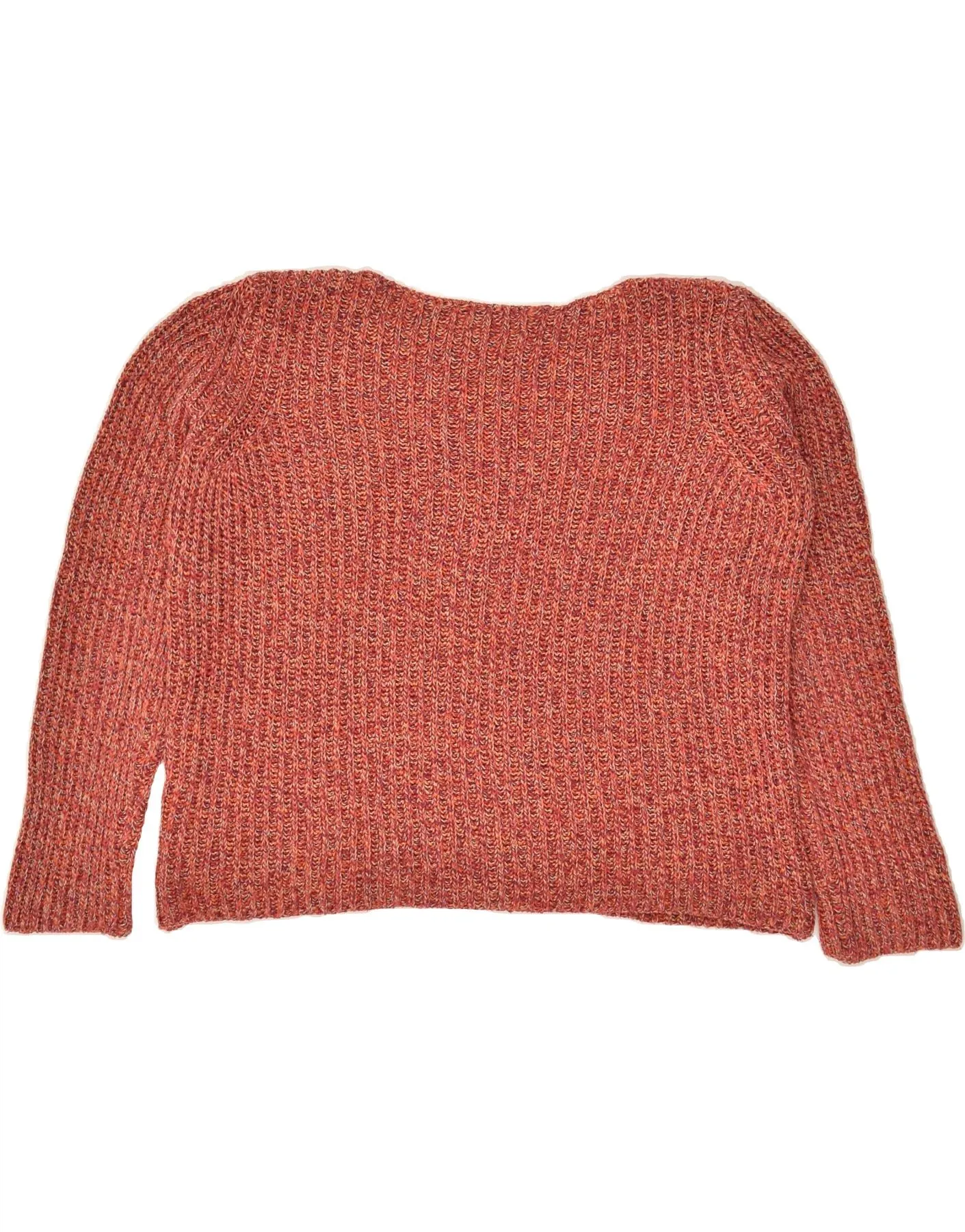 BENETTON Womens Crop Boat Neck Jumper Sweater UK 14 Medium Red Flecked