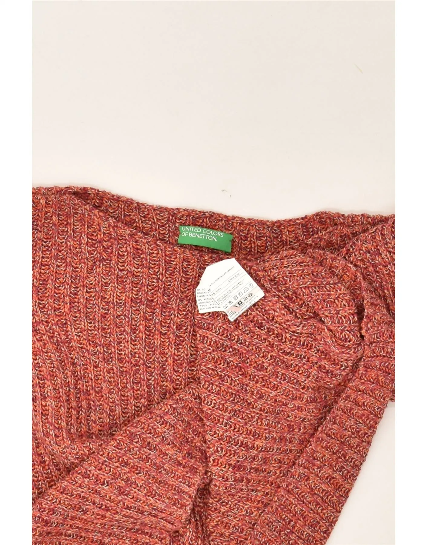 BENETTON Womens Crop Boat Neck Jumper Sweater UK 14 Medium Red Flecked
