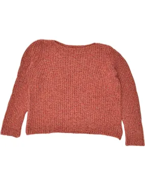 BENETTON Womens Crop Boat Neck Jumper Sweater UK 14 Medium Red Flecked