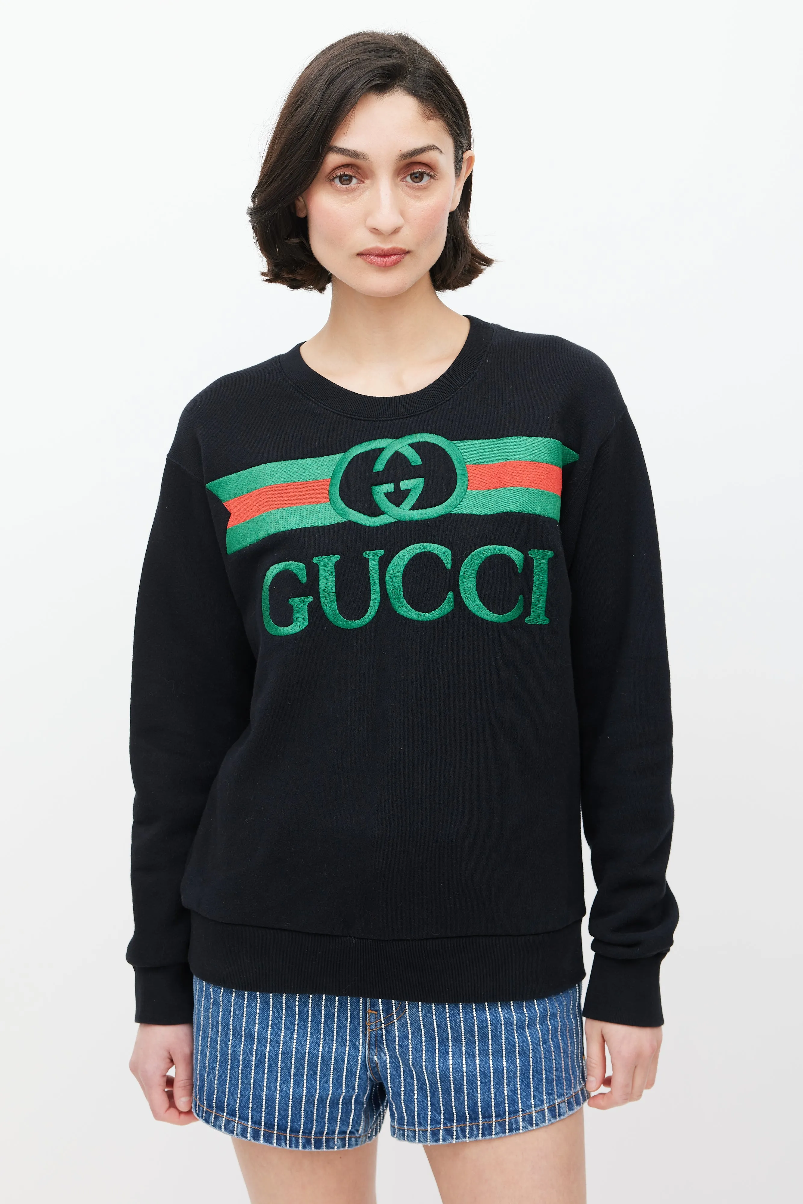 Black & Multicolour Embroidered Logo Crewneck Sweater