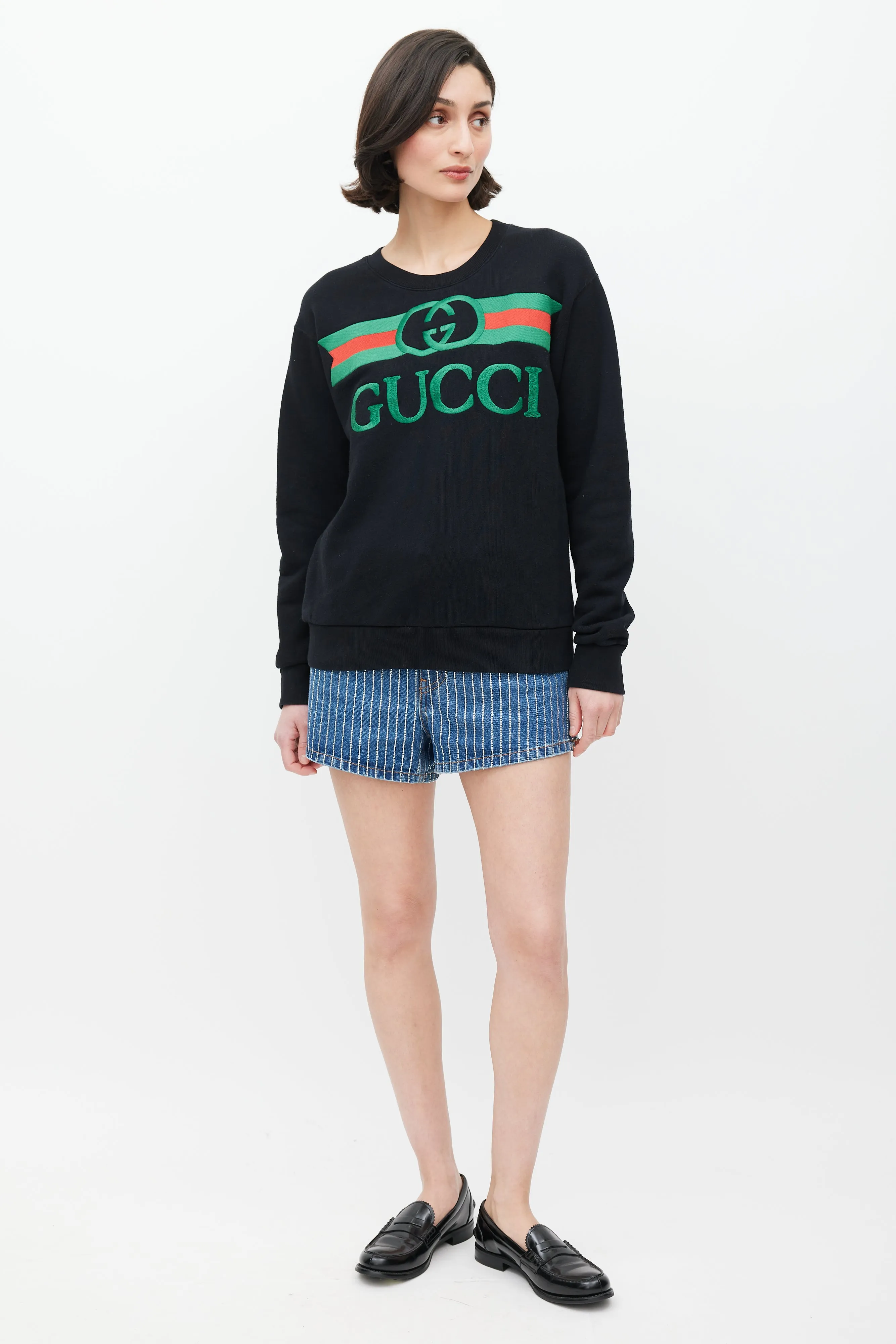 Black & Multicolour Embroidered Logo Crewneck Sweater