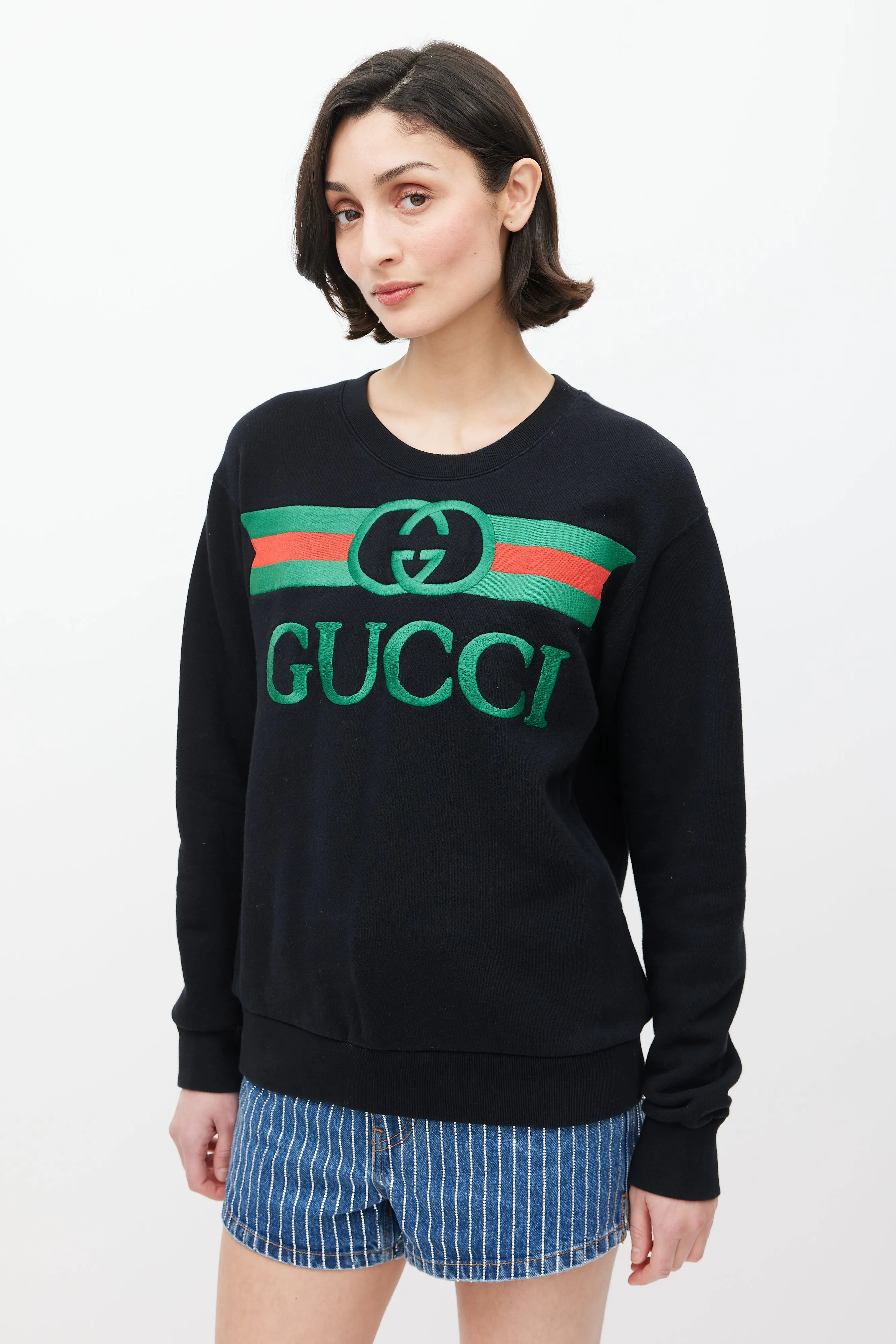 Black & Multicolour Embroidered Logo Crewneck Sweater