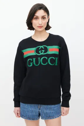 Black & Multicolour Embroidered Logo Crewneck Sweater