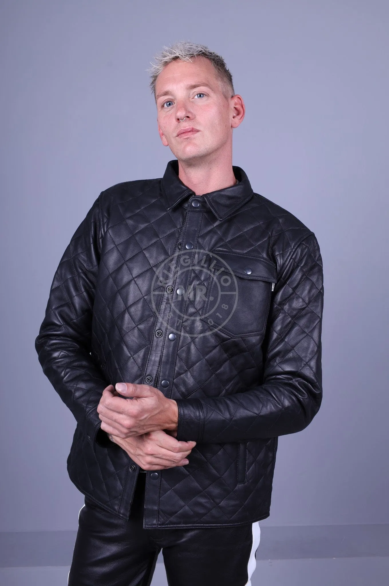 Black Leather Padded Long Sleeve Jacket