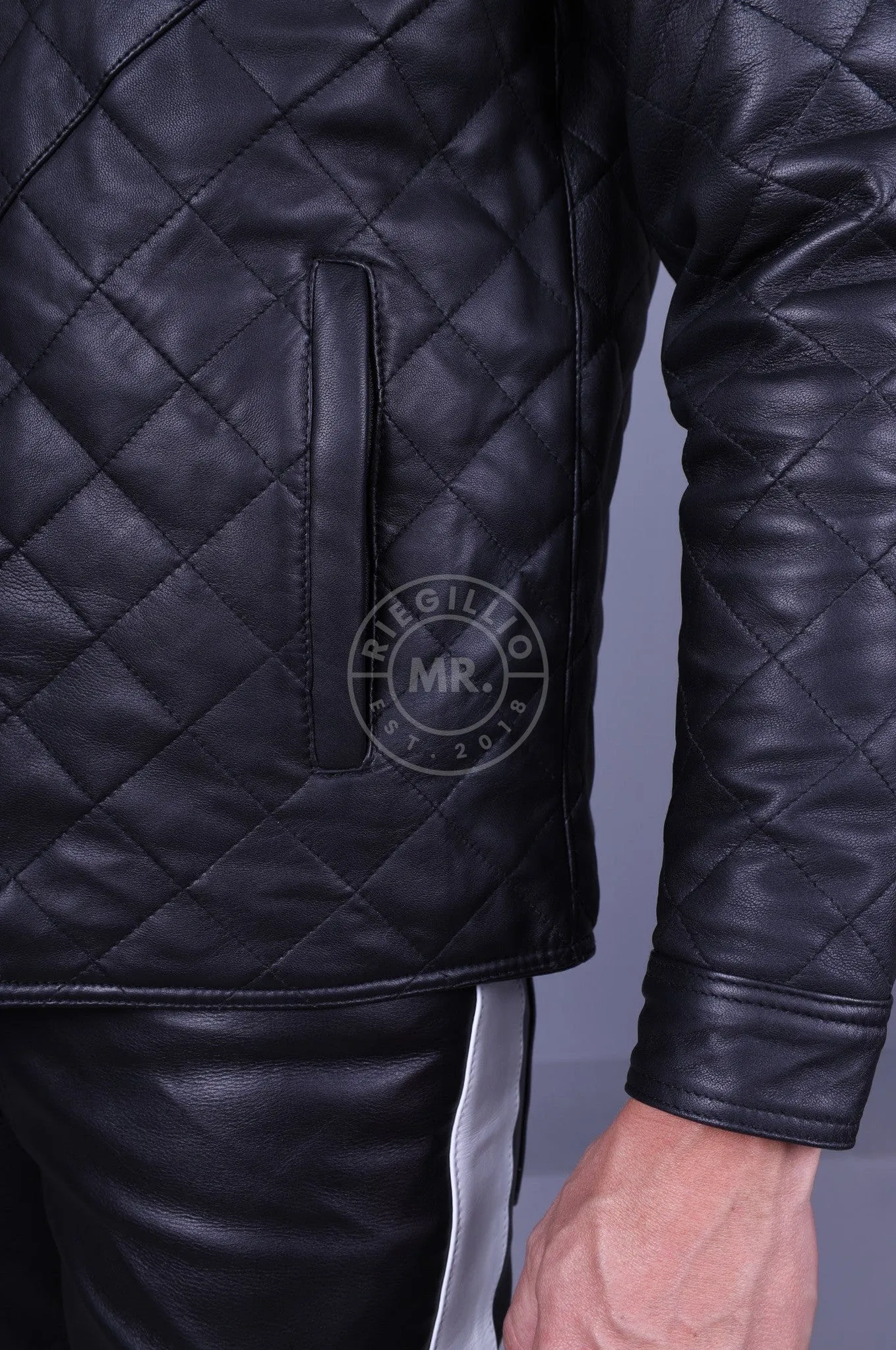 Black Leather Padded Long Sleeve Jacket