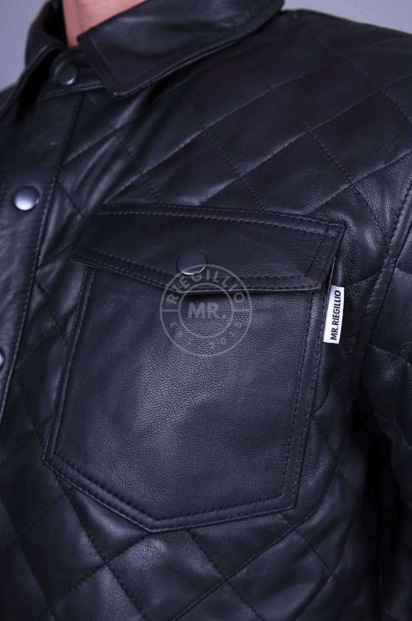 Black Leather Padded Long Sleeve Jacket