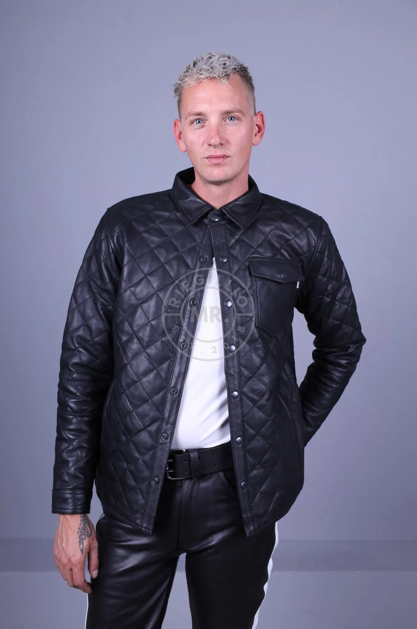 Black Leather Padded Long Sleeve Jacket