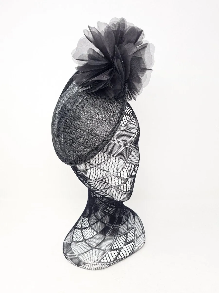 Black Sinamay & Crin Flower Disc Hairband Fascinator