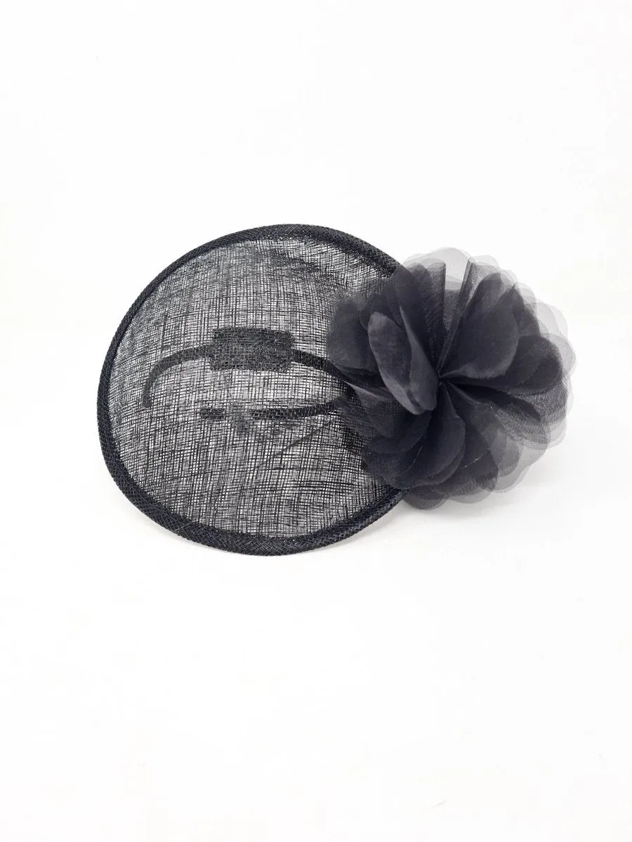 Black Sinamay & Crin Flower Disc Hairband Fascinator