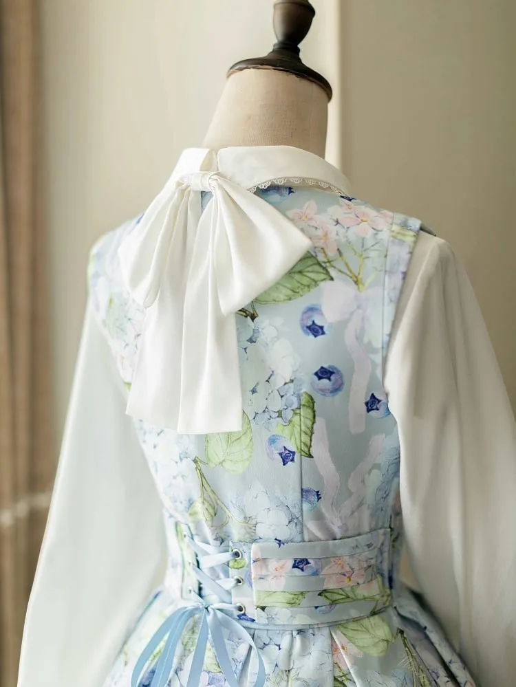 Blue Blueberry and Hydrangea Square Neckline Elegant Classic Lolita JSK Dress