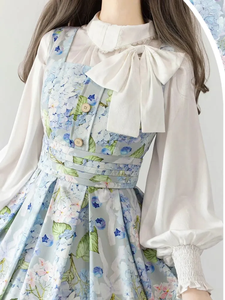 Blue Blueberry and Hydrangea Square Neckline Elegant Classic Lolita JSK Dress