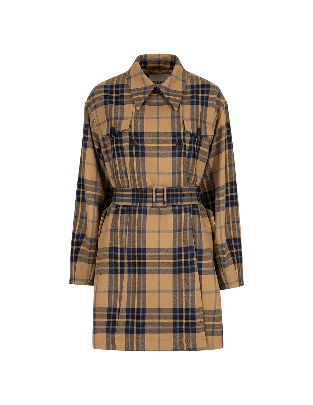 BORA AKSU Shirt-Collar Long-Sleeve Plaid Belted Windbreaker
