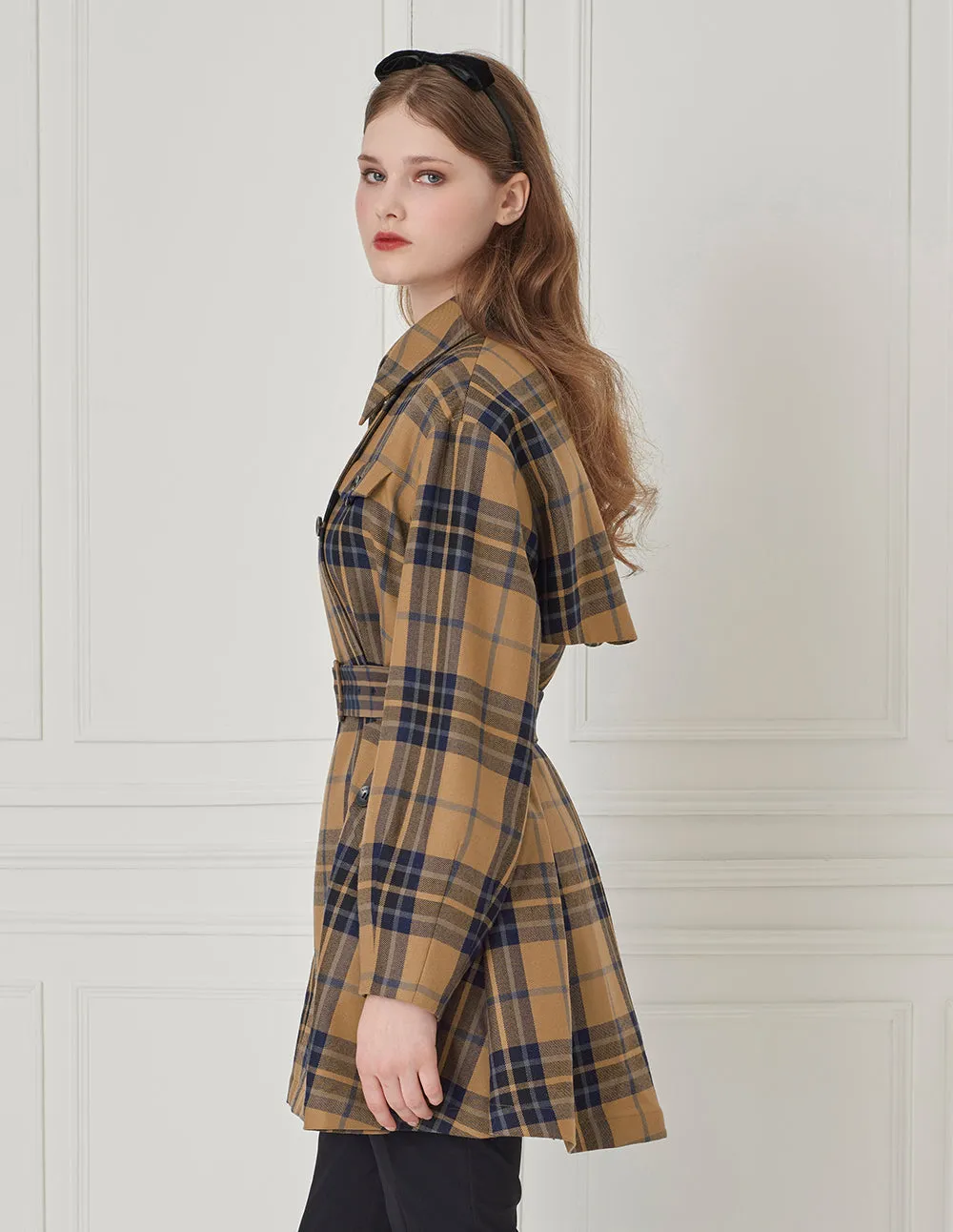 BORA AKSU Shirt-Collar Long-Sleeve Plaid Belted Windbreaker
