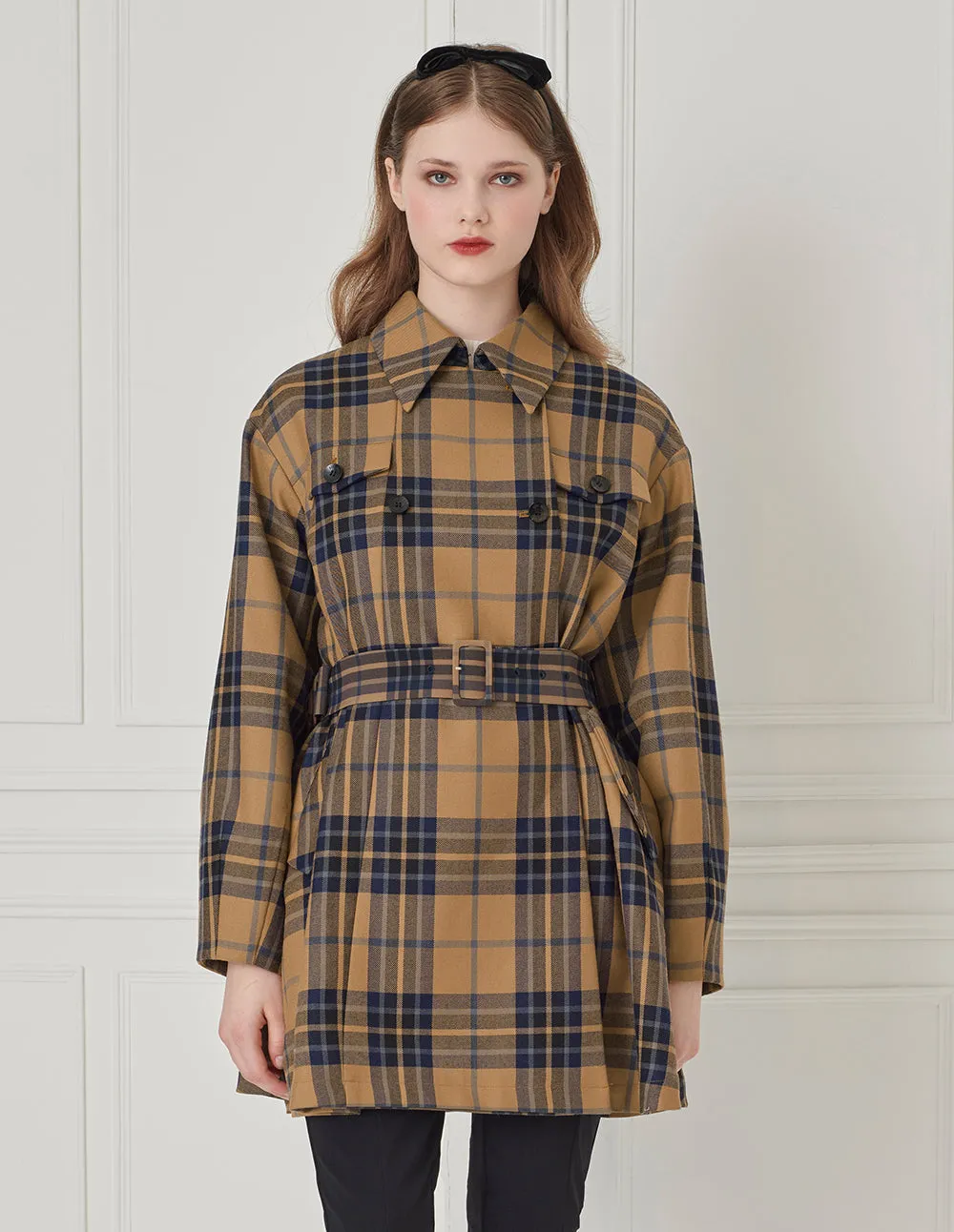 BORA AKSU Shirt-Collar Long-Sleeve Plaid Belted Windbreaker