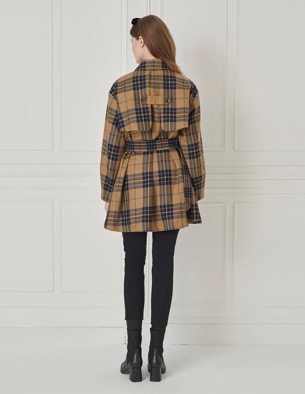 BORA AKSU Shirt-Collar Long-Sleeve Plaid Belted Windbreaker