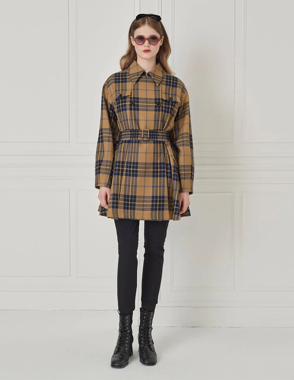 BORA AKSU Shirt-Collar Long-Sleeve Plaid Belted Windbreaker