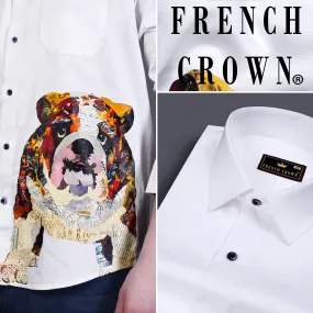 Bright White Adorable Bulldog Printed Subtle Sheen Super Soft Premium Cotton Designer Shirt