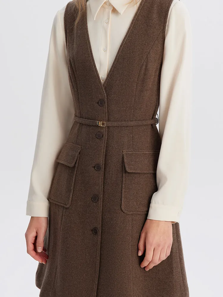 Brown Washable Woolen Women Vest Dress And Shirt Two-Piece Suit