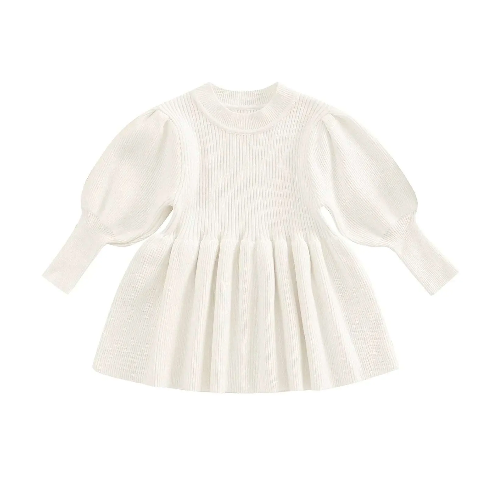 Bubble Sleeve Knit Sweater Dress || Dove