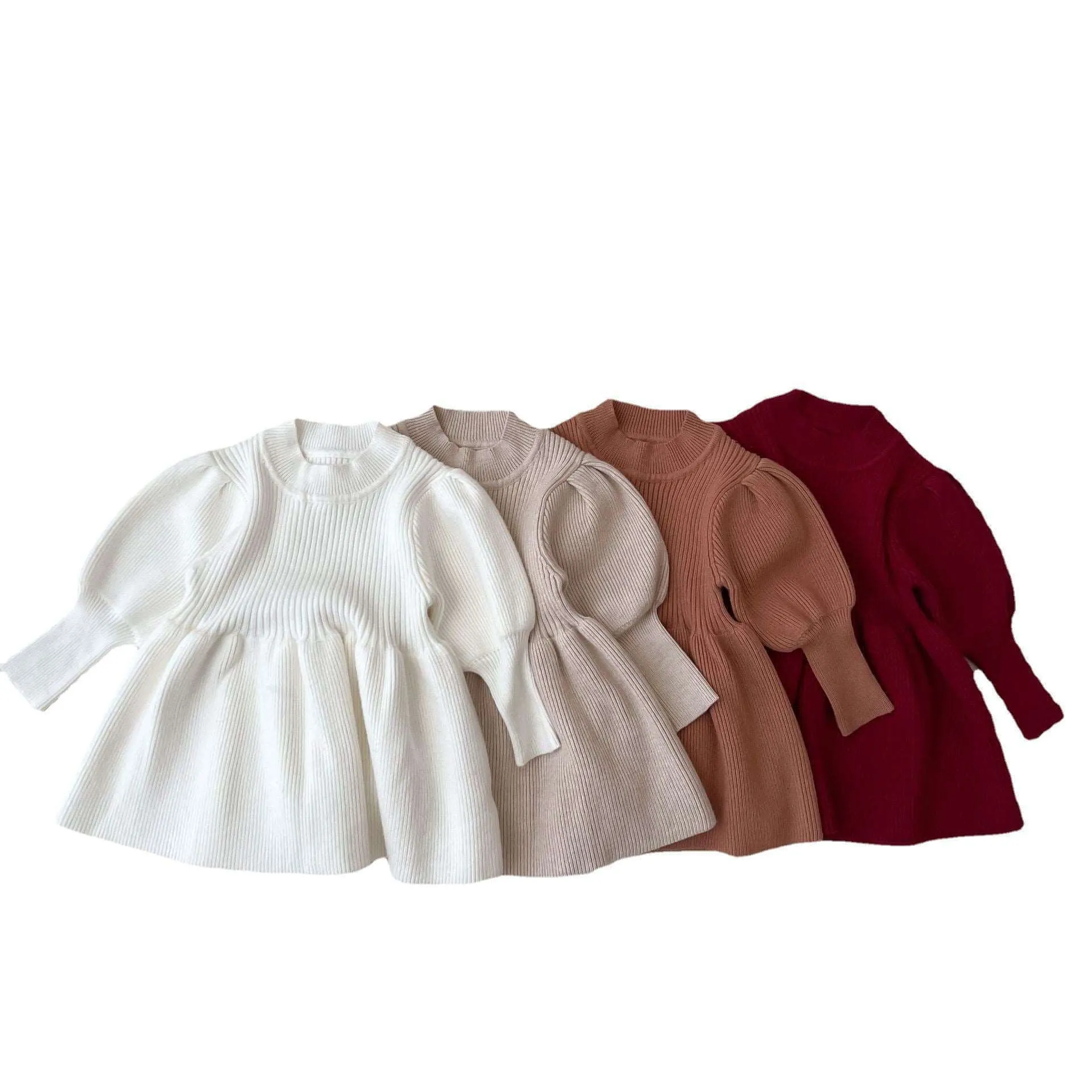 Bubble Sleeve Knit Sweater Dress || Dove