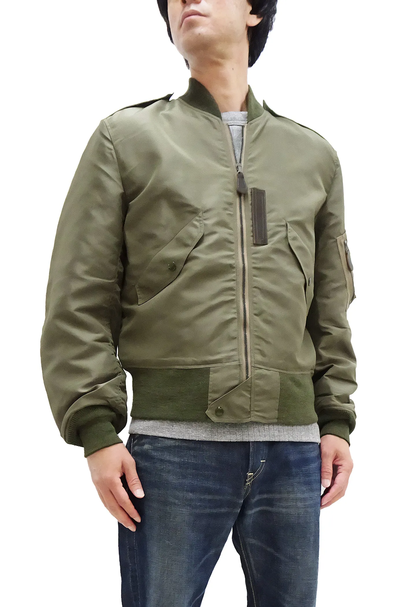 Buzz Rickson Jacket Men's L-2 Flight Jacket Plain Nylon Bomber Jacket L2 BR15125 Olive Drab