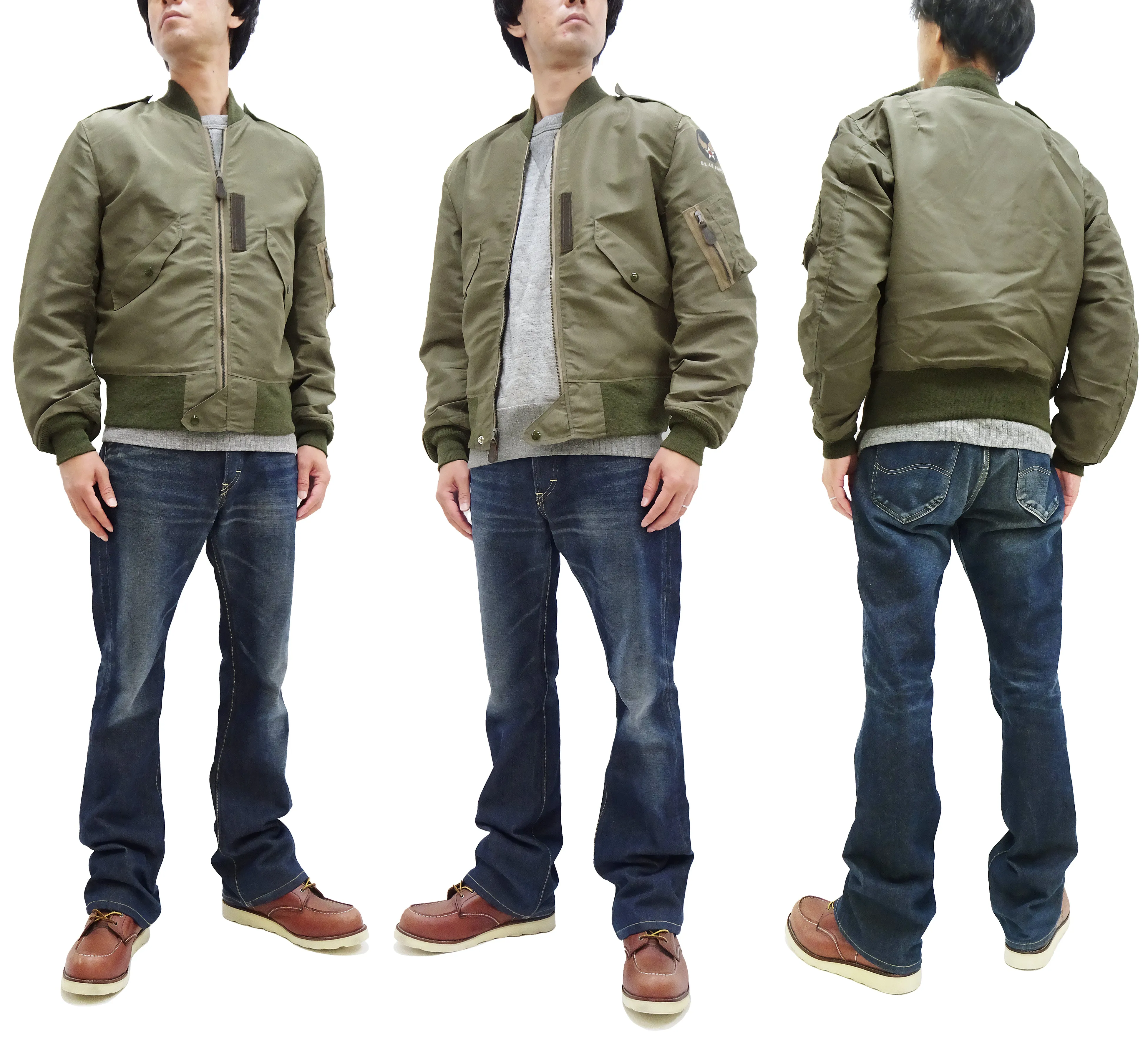 Buzz Rickson Jacket Men's L-2 Flight Jacket Plain Nylon Bomber Jacket L2 BR15125 Olive Drab