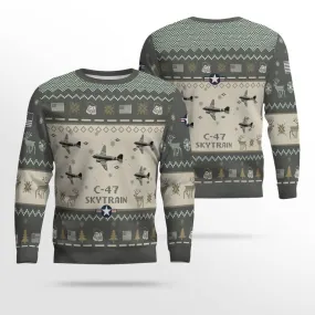 C-47 Skytrain C47 Aircraft Ugly Sweater, Ugly Sweater Christmas Shirt for Men Dad Veteran