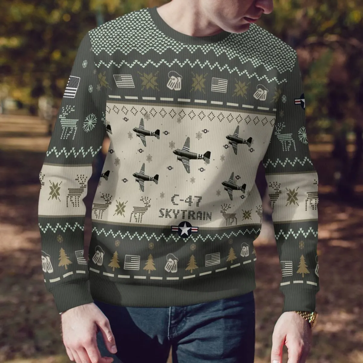 C-47 Skytrain C47 Aircraft Ugly Sweater, Ugly Sweater Christmas Shirt for Men Dad Veteran