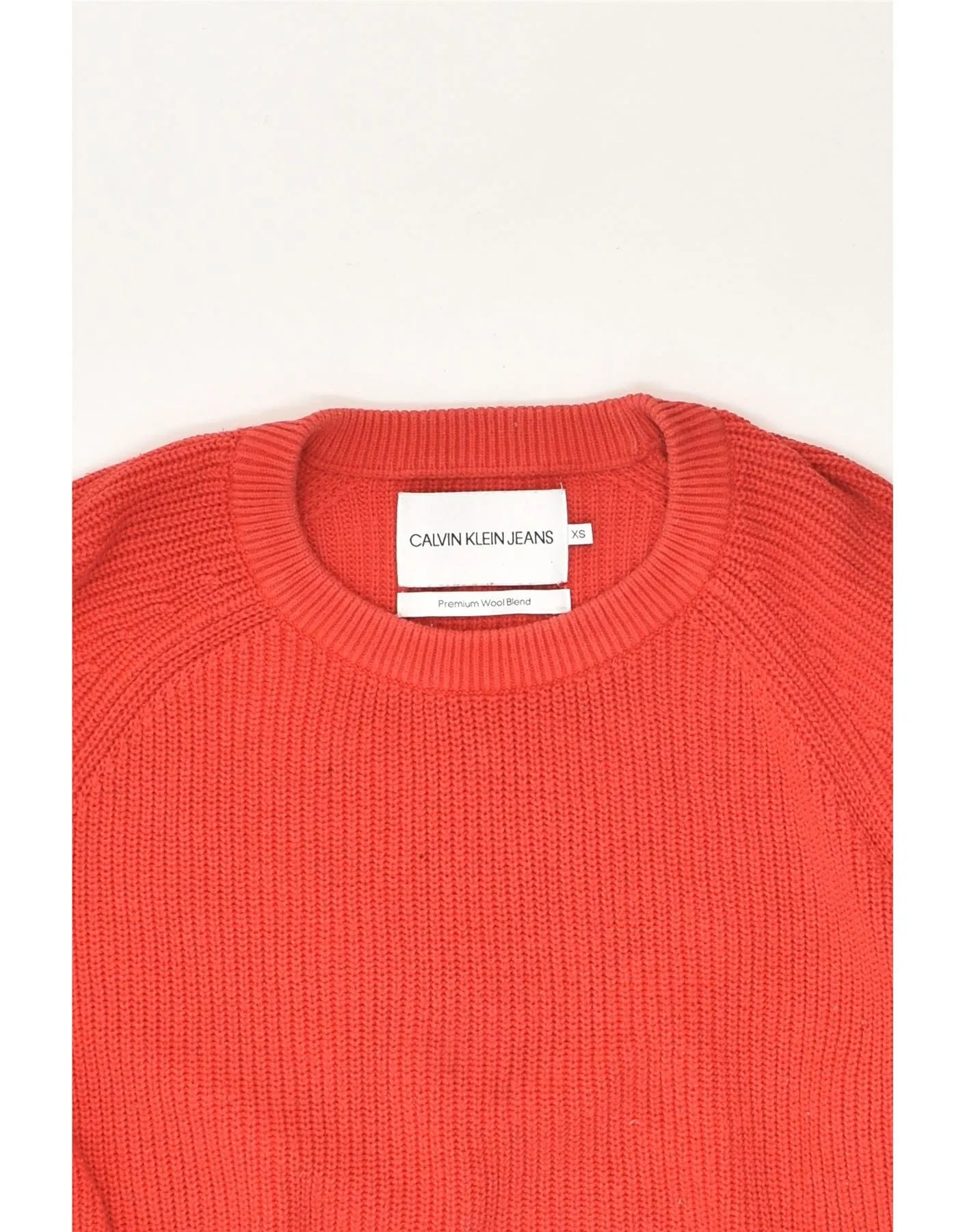 CALVIN KLEIN Womens Crop Crew Neck Jumper Sweater UK 6 XS Red Cotton