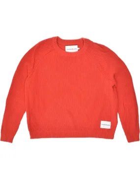 CALVIN KLEIN Womens Crop Crew Neck Jumper Sweater UK 6 XS Red Cotton