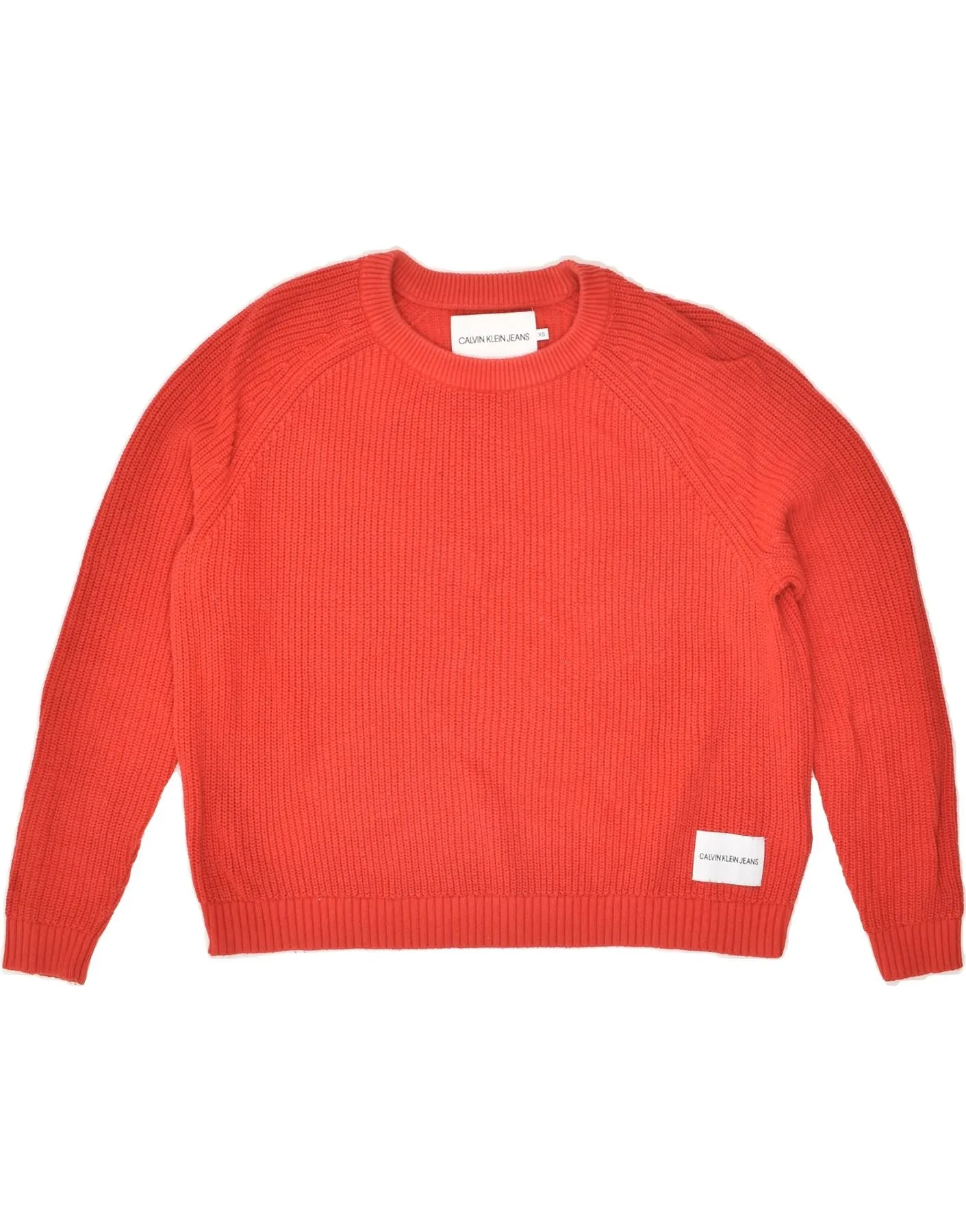 CALVIN KLEIN Womens Crop Crew Neck Jumper Sweater UK 6 XS Red Cotton