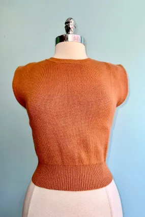 Camel Padded Shoulder Cropped Sweater Vest