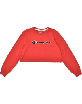 CHAMPION Womens Crop Graphic Sweatshirt Jumper UK 14 Medium Red Cotton