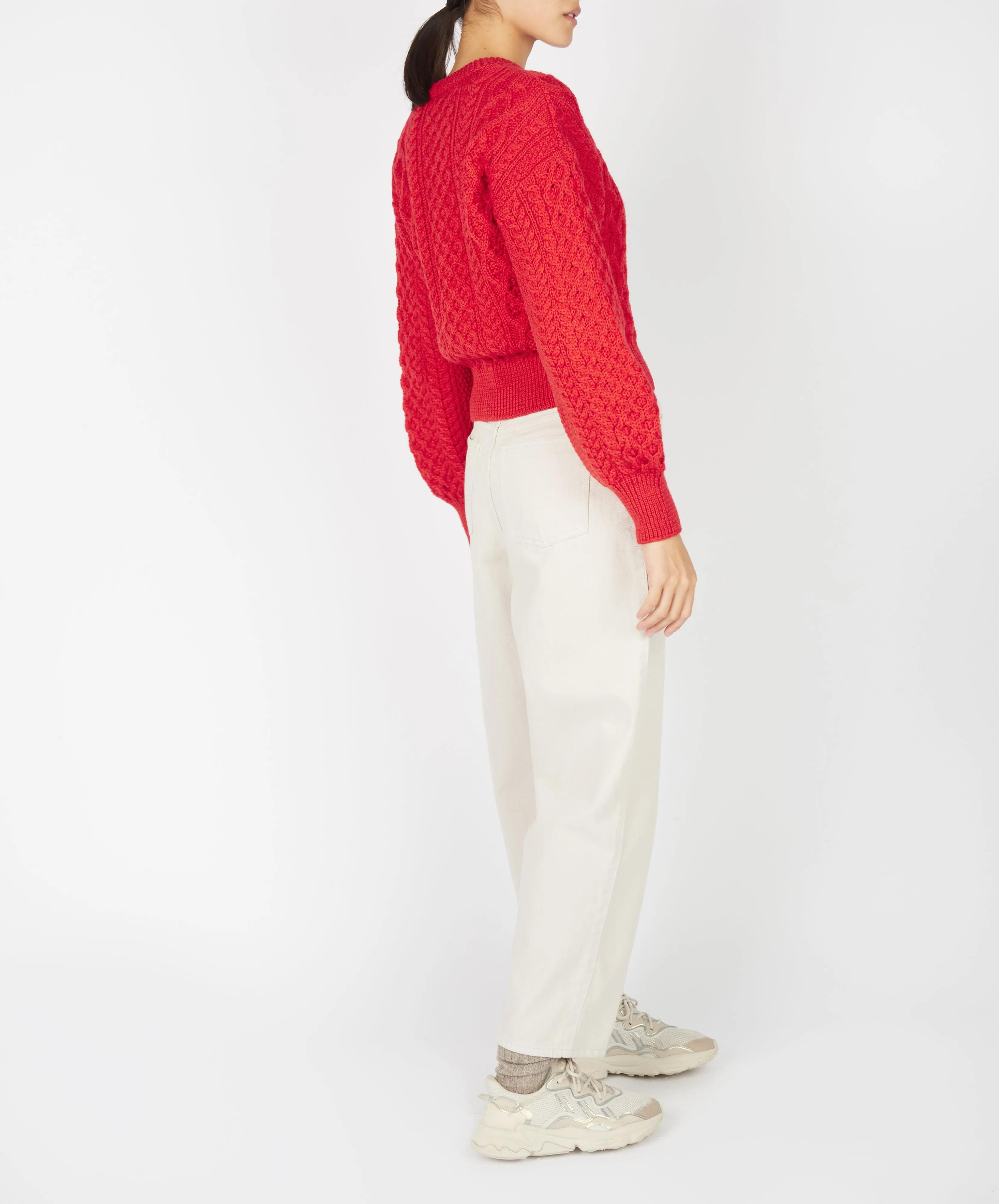 Clover Cropped Aran Cardigan Scarlet