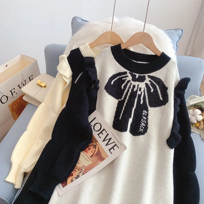 College style long sweater and foreign style knitted dress  5164