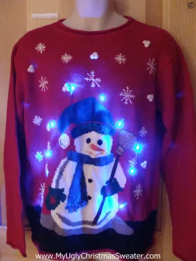 Corny Snowman Red Funny Light Up Christmas Sweater
