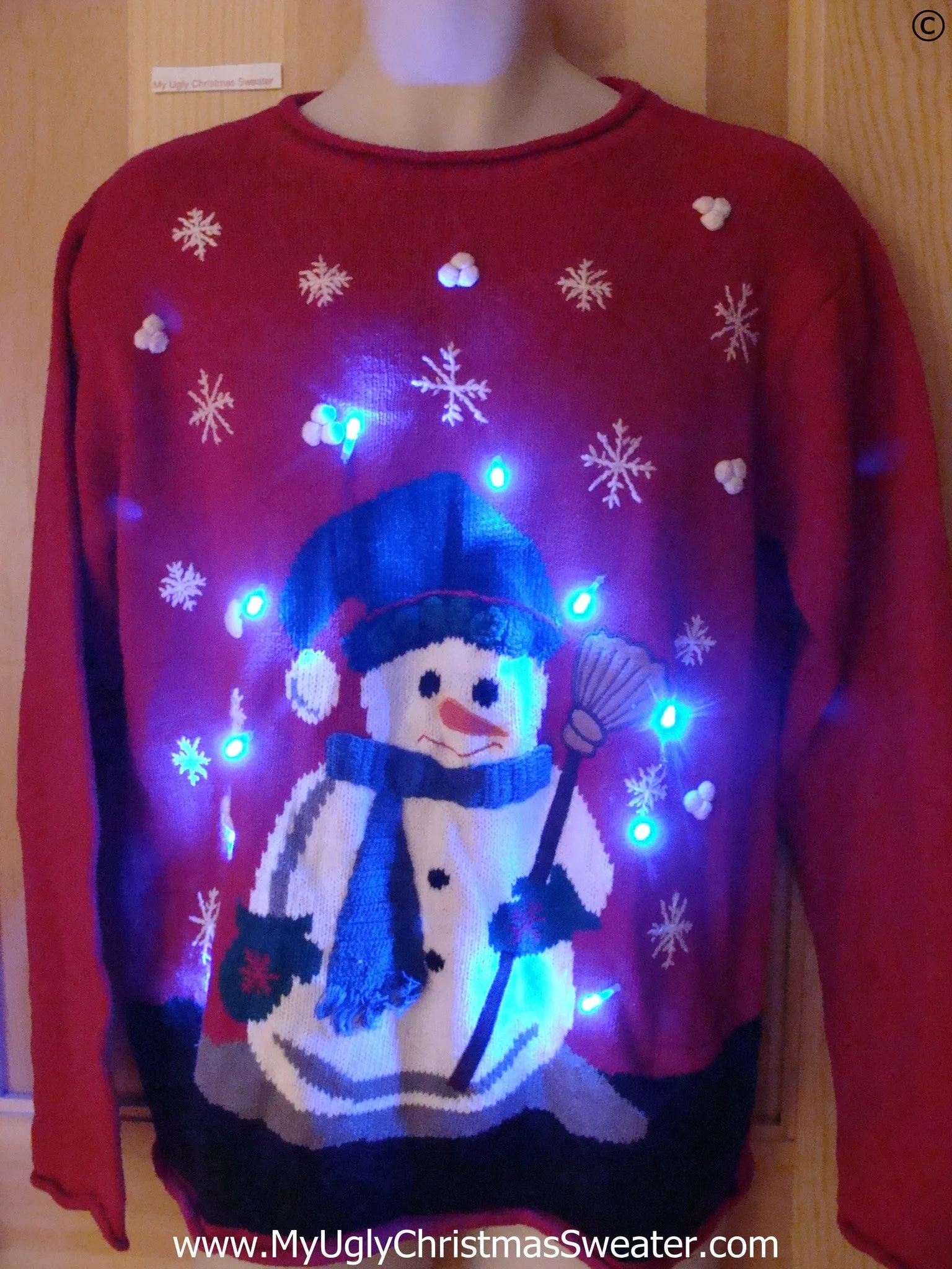 Corny Snowman Red Funny Light Up Christmas Sweater