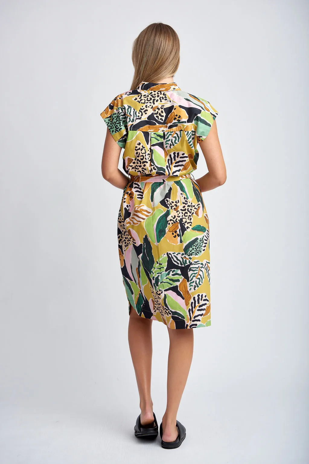 Cotton Shirt Dress With Belt Jungle Print