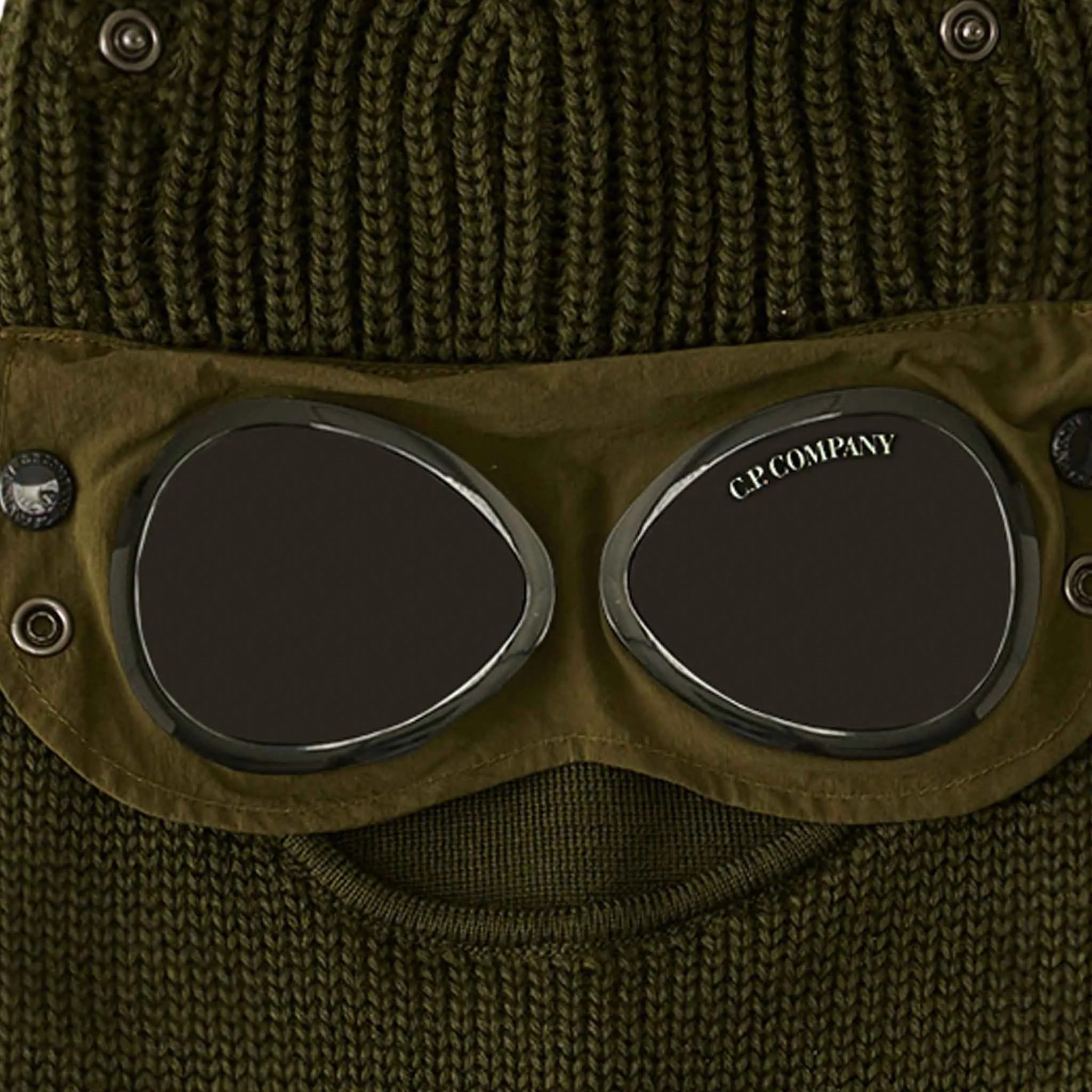 C.P. Company Extra Fine Merino Wool Goggle Balaclava in Ivy Green