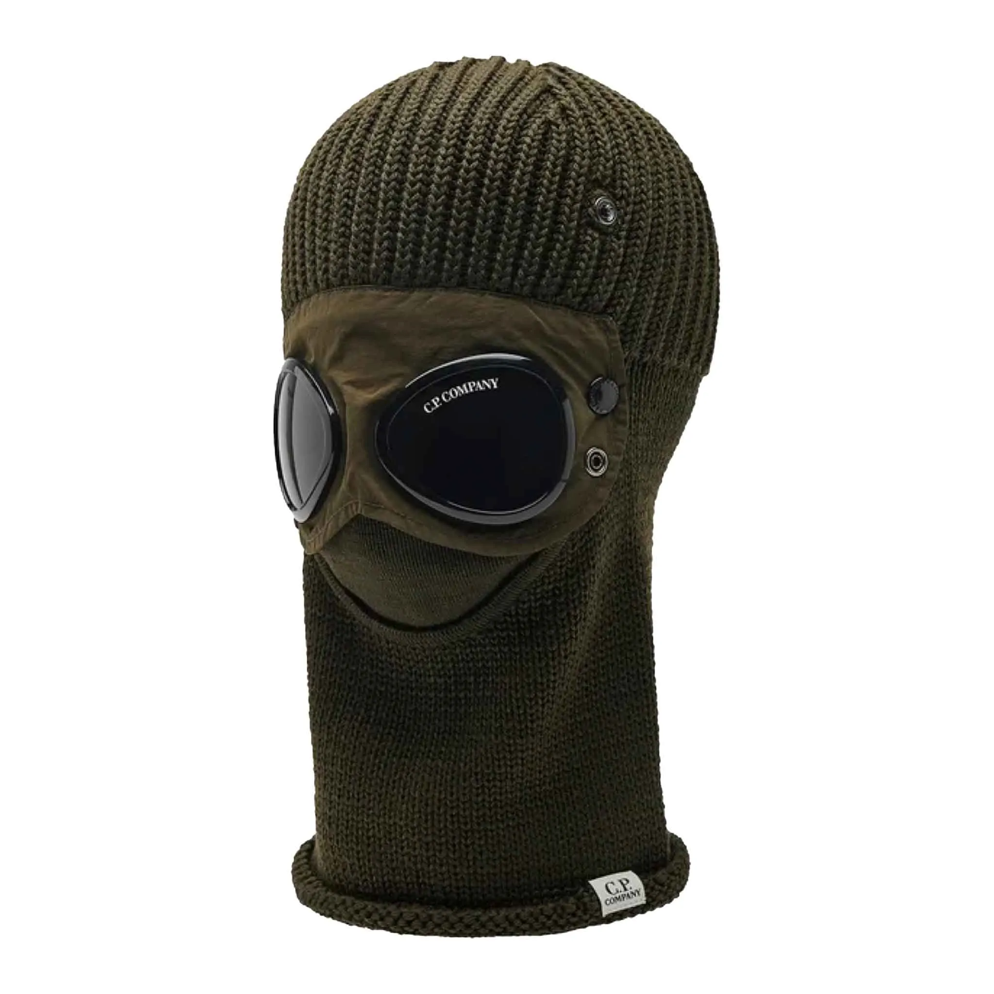 C.P. Company Extra Fine Merino Wool Goggle Balaclava in Ivy Green