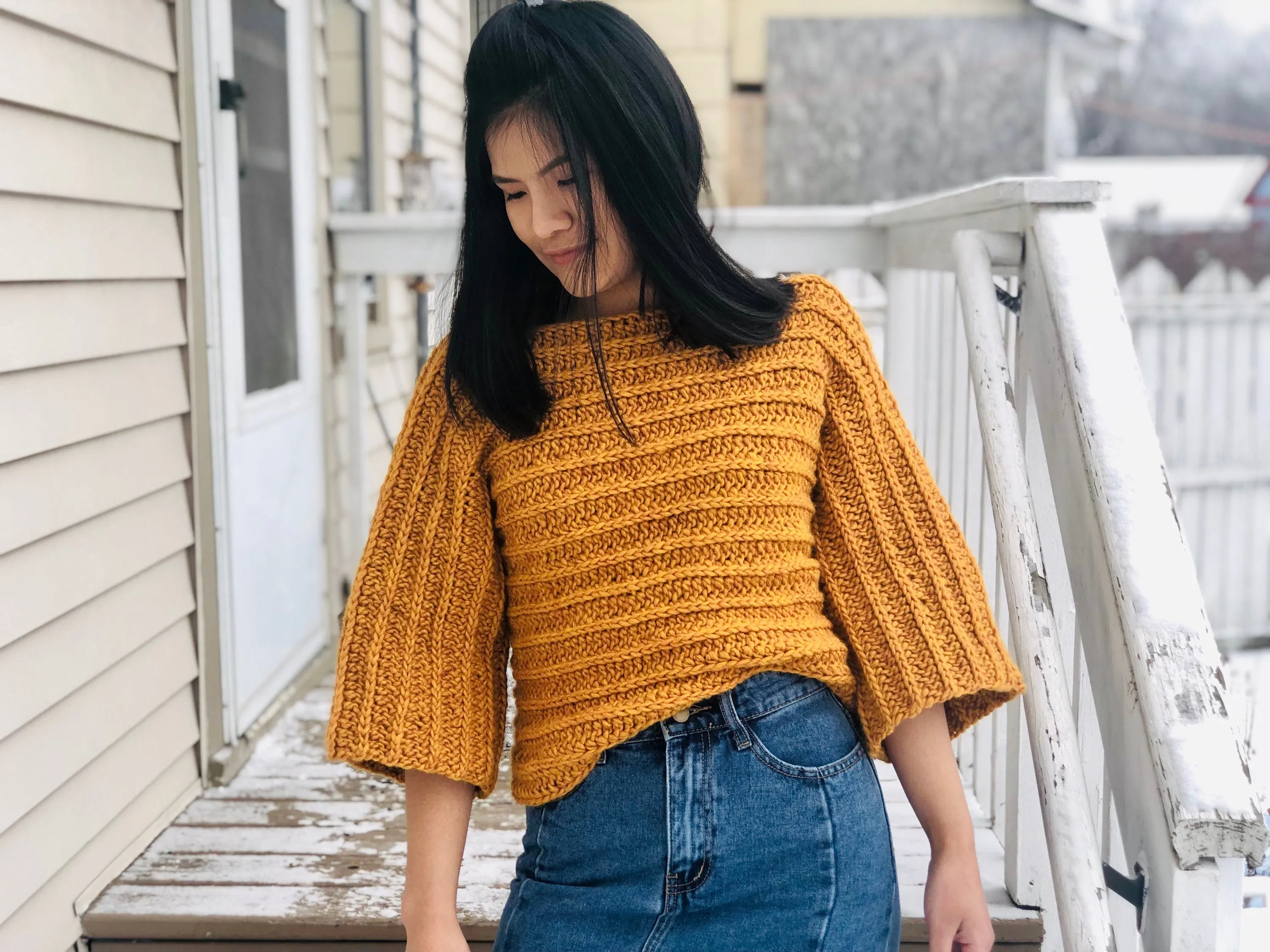 Crochet sweater pattern 3/4 sleeves sweater: PDF file and Video tutorial ( Size us women&#39;s XS - XL )