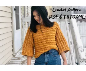 Crochet sweater pattern 3/4 sleeves sweater: PDF file and Video tutorial ( Size us women&#39;s XS - XL )